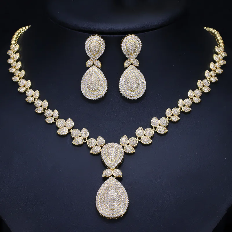 Подлинное Сверкающее Золотое циркониевое женское ожерелье AGLOVER серьги для