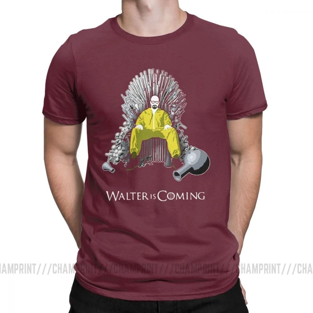 Walter Is Coming Breaking Bad X Game Of Thrones мужские Футболки Уличная хлопковая футболка с короткими рукавами классическая одежда - Цвет: Бургундия