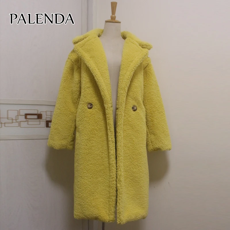 Новое Женское пальто из искусственного меха плотное теплое вес около 1,7 кг с подкладкой внутри плюшевое пальто небесно-голубого и желтого цвета