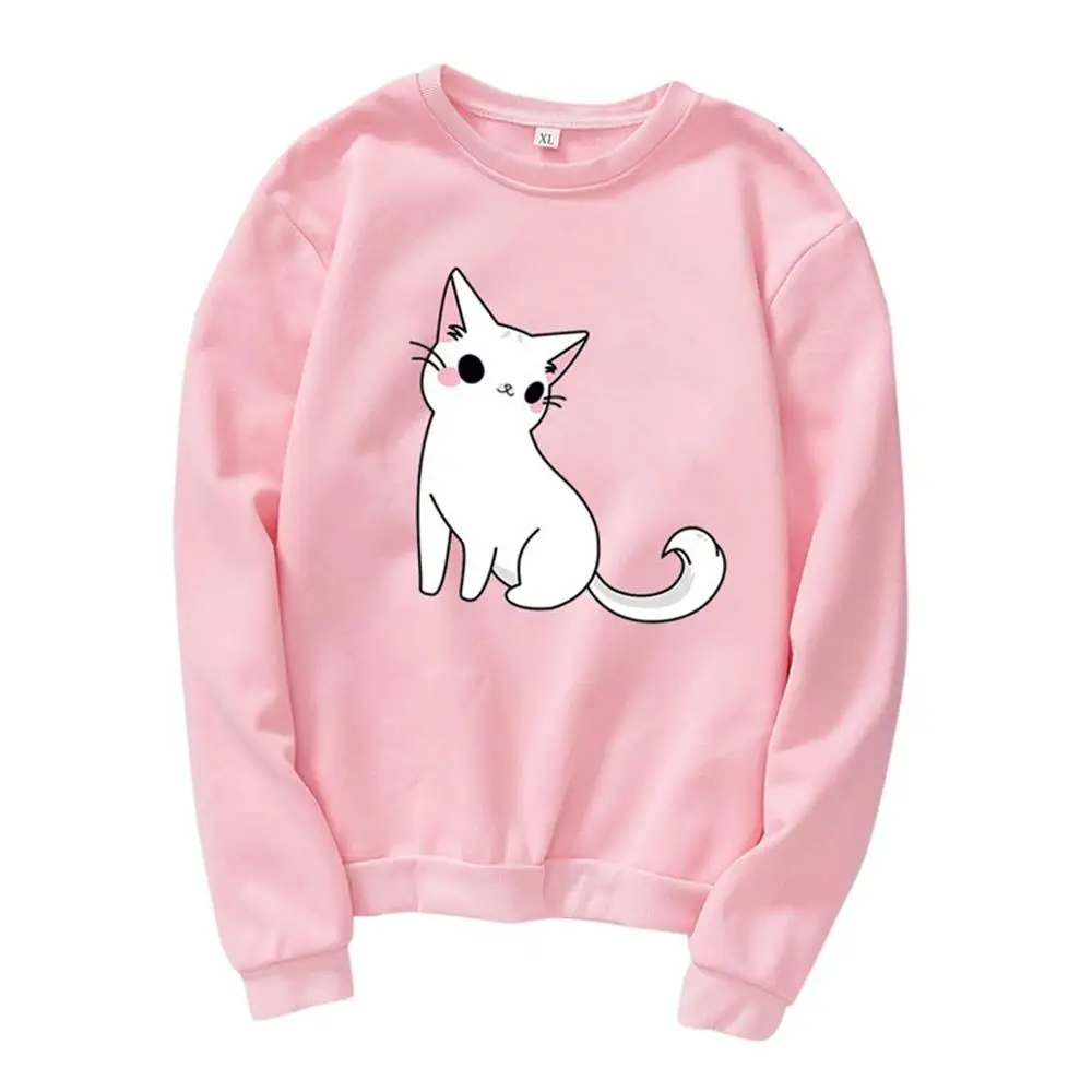 

Sweat-shirt imprimé de chat des femmes haut imprimé à capuche fille décontractée coton pull à capuche survêtement mignon #0817