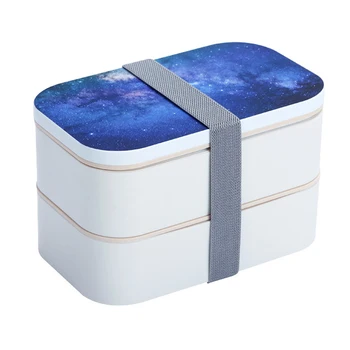 

Double Layer Stackable Container Sealing Home Lunch Box Elastic Handle Stainless Steel Modern Bento Style Portable Office Picnic