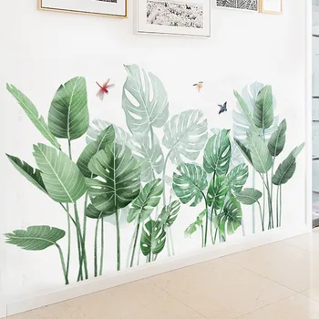

DIY Green Tropical Plant Leaves Stickers Wall Border Decor Living Room Corner Decoration Removable Vinyl Mural art Decals