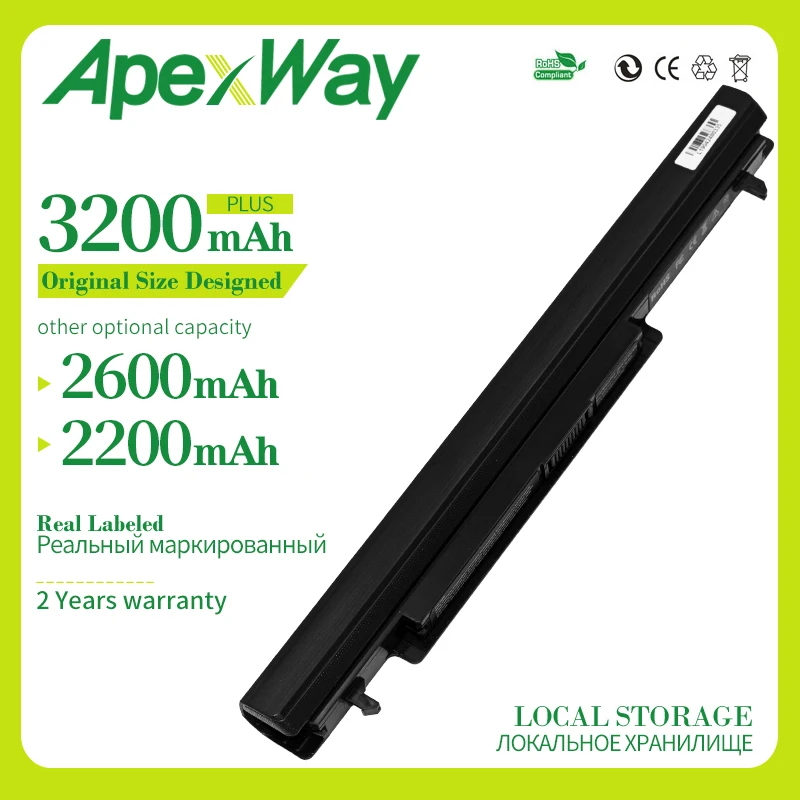 Apexway 4 ячейки Аккумулятор для ноутбука ASUS K46 K46C K46CA K46CM K56 K56CA K56CM S46C S56C R505CA A41-K56 |