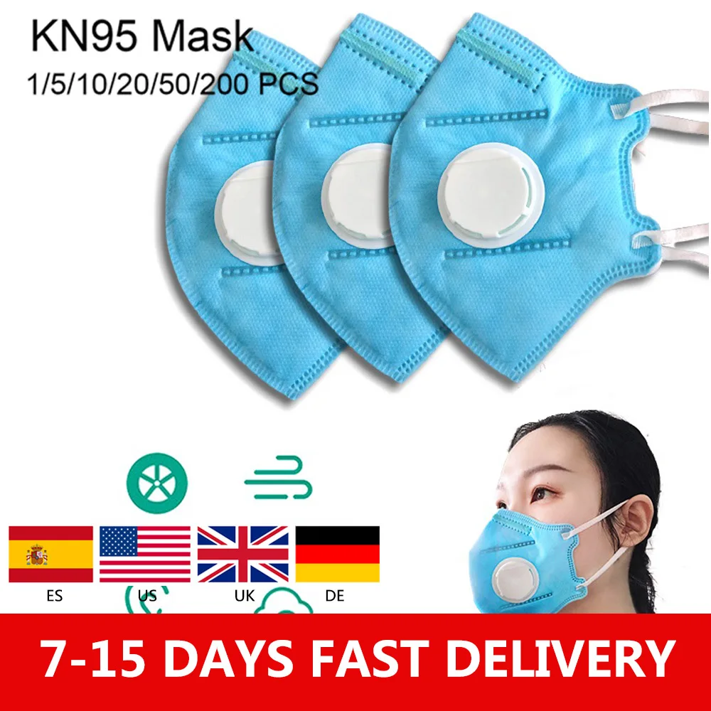 

100pcs Mascaras Entrega 24 horas KN95 Vlave Mask Safety Protective N95 Mask Dust Gas Mask Anti Dust Same as FFP2 FFP3