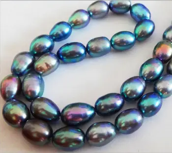 

Jewelry Free Shipping HOT## Wholesale >>> NATURAL 18"12X9MM TAHITIAN GENUINE PEACOCK BLUE GREEN PEARL NECKLACE AAA+
