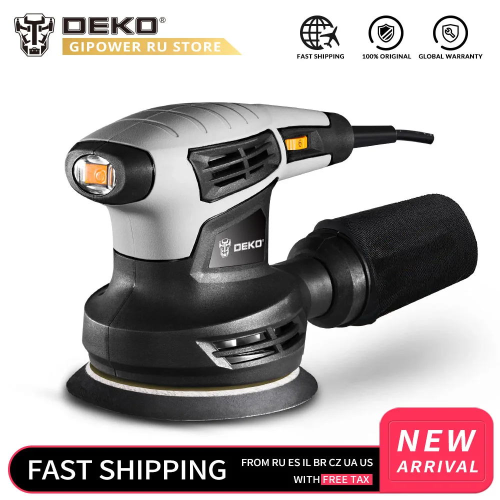 DEKO QD6206R 280W случайная орбитальная шлифовальная машина для древесины работает с 15
