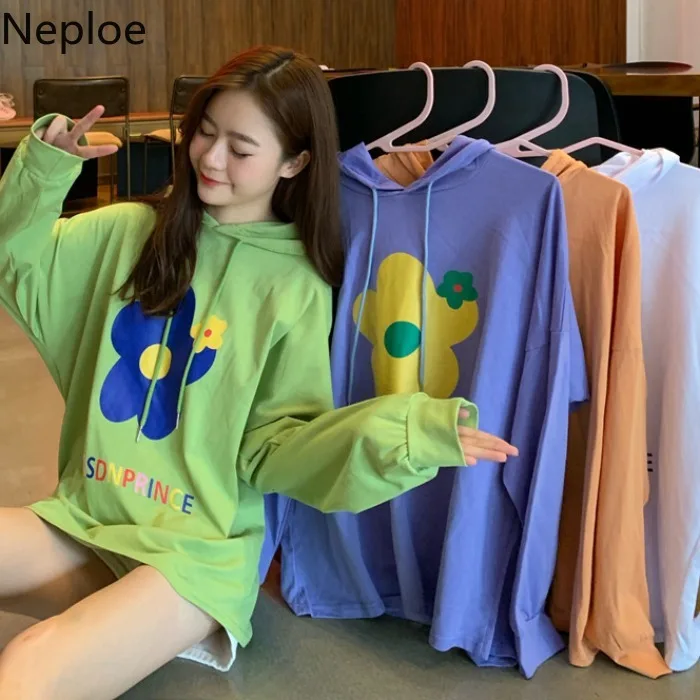 

Neploe Flower Women Causal Hoohies Long Sleeve Korean Hooded Drawstring Sweatshirt 2019 Autumn Sweet Oversized Top Jumpers 54125