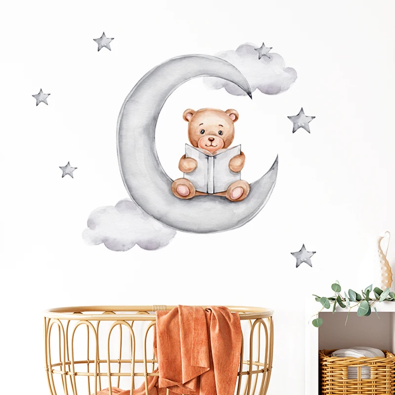 Мультяшные кролики луна звезды настенные наклейки для детской комнаты украшение