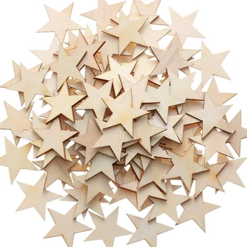 

300 Pcs Star Wooden Blocks, Blank Wooden Blocks, Wooden Ornaments for Craft Projects and Decoration, 1.5 Inches