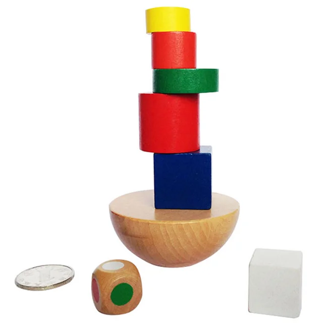 1 Set Kids Wooden Geometric Balanced Building 3d Puzzle Toys Montessori Educational Game for Children IQ Learning with Cloth Bag 4