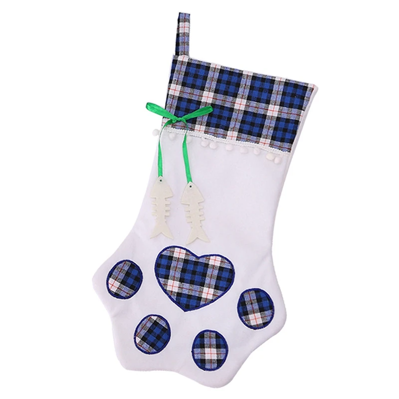 20*45cm Plaid Christmas Stocking New Year Gift Bag For Pet Dog Cat Christmas Goods Xmas Tree Hanging Ornaments Navidad