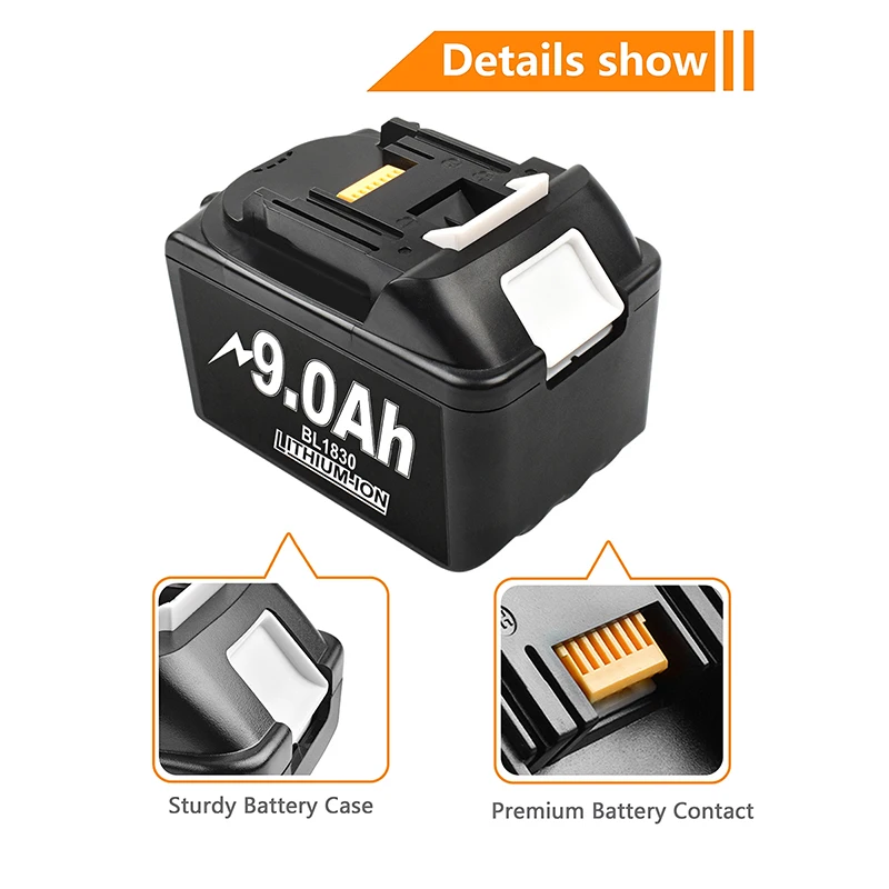 Bateria de Lítio-íon Bateria de Substituição para Makita Bateria Recarregável 9000mah Bl1880 Bl1860 Bl1850 Bl1860b L70 Bl1830 18v 9a - Image 5