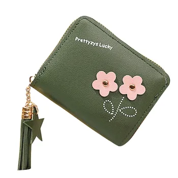 

Fashion Trend Leather Women Wallet Flower Fringed Coin Purse Multi-card Position Credit Card Holder Lady Clutch Bag