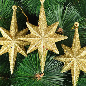 

12Pcs Christmas Hanging Ornament Christmas Tree Explosion Octagonal Star Pendant Gold Red Exploding Star Christmas Tree Pendant