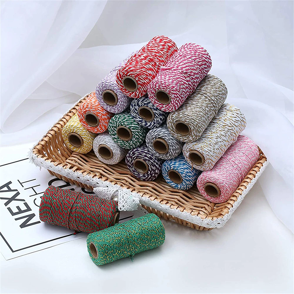 2MM 100M/Roll Colorful Cotton Cord Baker RopeTwine Cord String For Gift Wrapping Arts DIY Crafts Party Christmas Wedding Decor