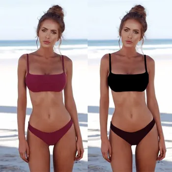 

New Summer Women Solid Bikini Set Push-up UnPadded Bra Swimsuit Swimwear Triangle Bather Suit Swimming Suit biquini