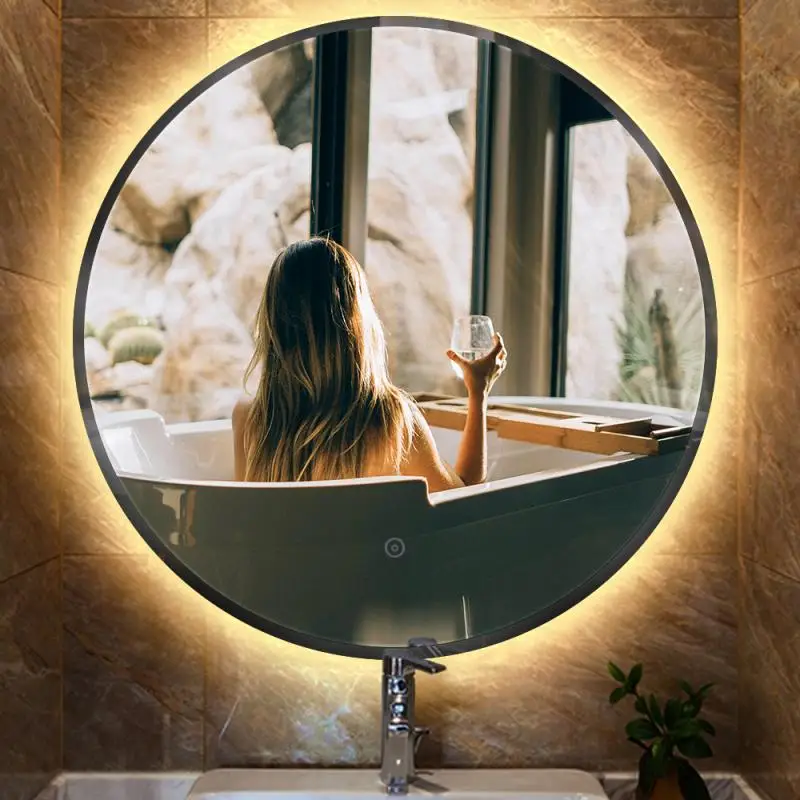 Miroir Salle de Bain Lumineux - Miroir Mural LED Salle de Bain Doubles  Bandes LED Anti-Buée avec Eclairage Interrupteur Tactile - 105 x 50 cm