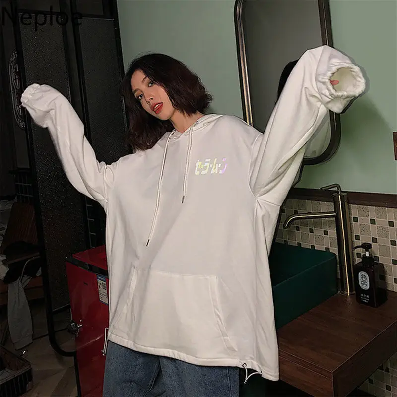 Neploe Reflective Hoody Female Korean Loose Spring Autumn Long-sleeve Top Beauty Girl Ins Sailor Moon Harajuku Hoodie 80203