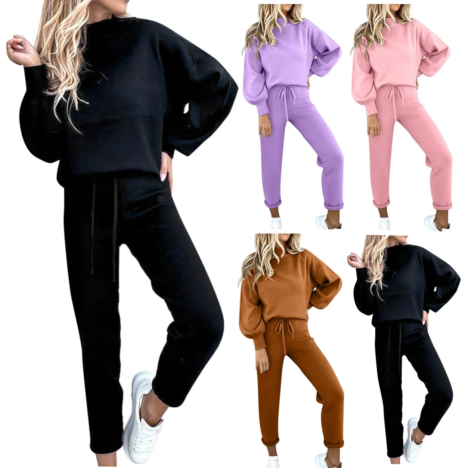 Women Tracksuit Autumn Solid Color Long Sleeve Sweatshirts Two Piece Set Casual Plus Size Female Sportswear Костюм Женский 2