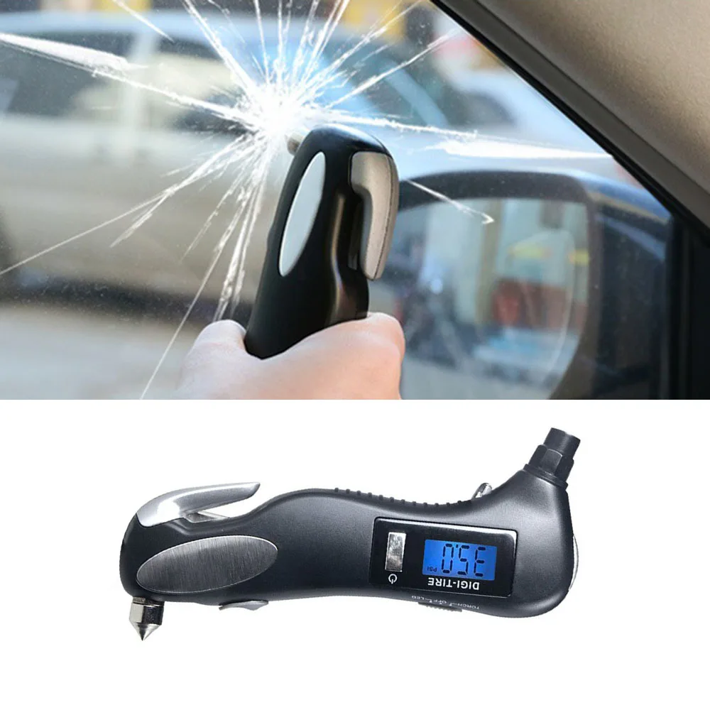 Voucher Offer for  5 in 1 Tire Air Pressure Gauge Digital Car Bike Truck Flashlight Window Breaker Cutter