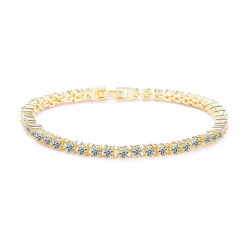

T990 Simple 18K Gold Plated Tennis bracelet Square 5A NSCD Stone Bracelets For women bridal Jewelry Small Stone 3MM