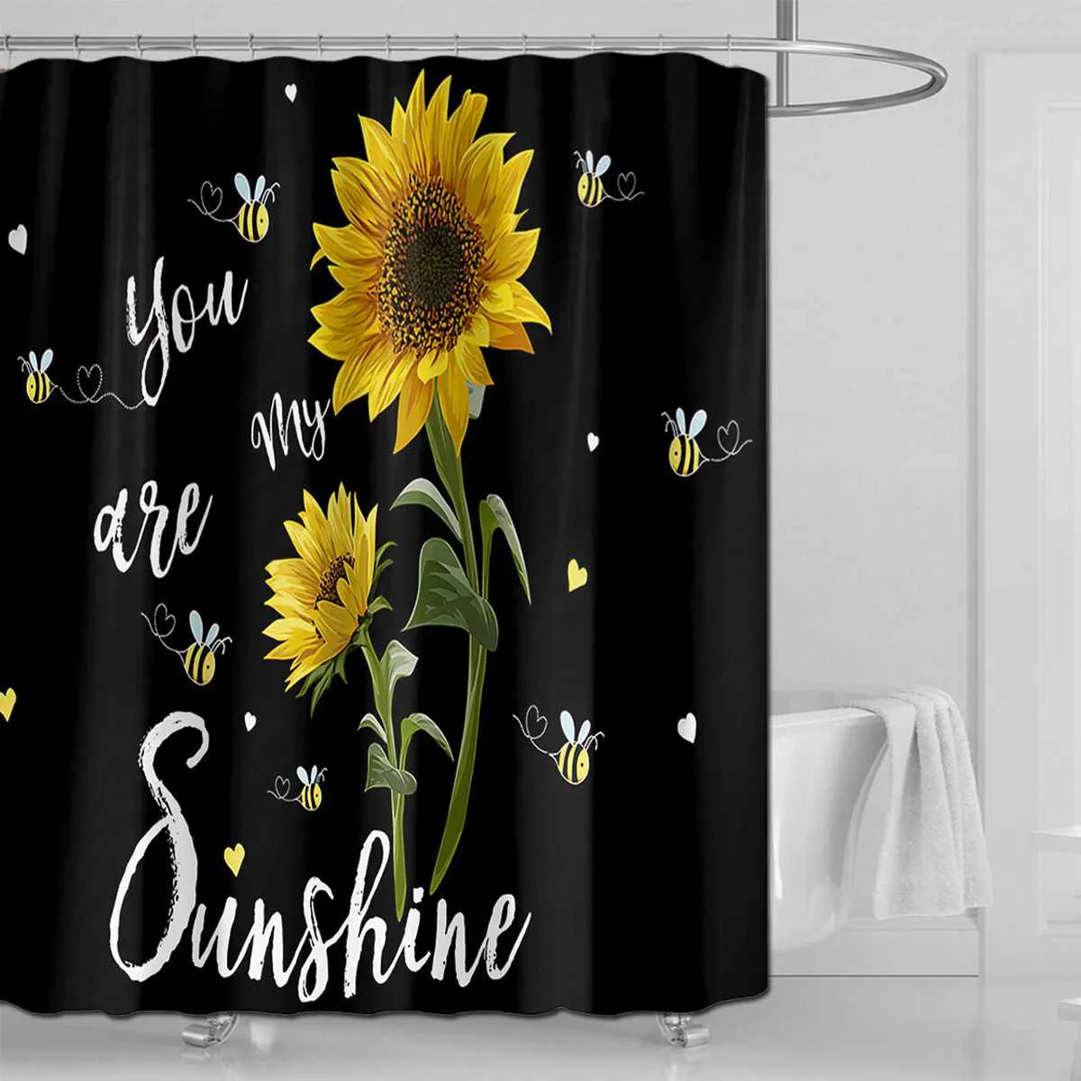 NEW Stylish Sunflower Printing Shower Curtain and Rug Set 