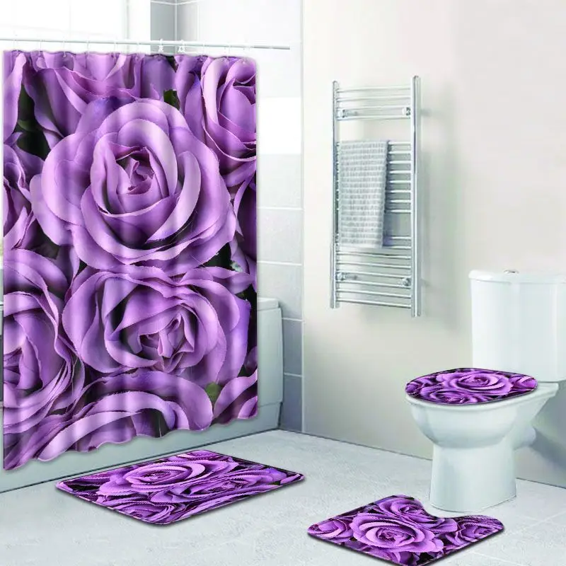 Zeegle Набор ковриков с цветочным принтом и занавеской для душа 4 шт. Набор ковриков для унитаза набор ковриков для ванной коврик для туалетной двери коврик для входа - Цвет: Love02