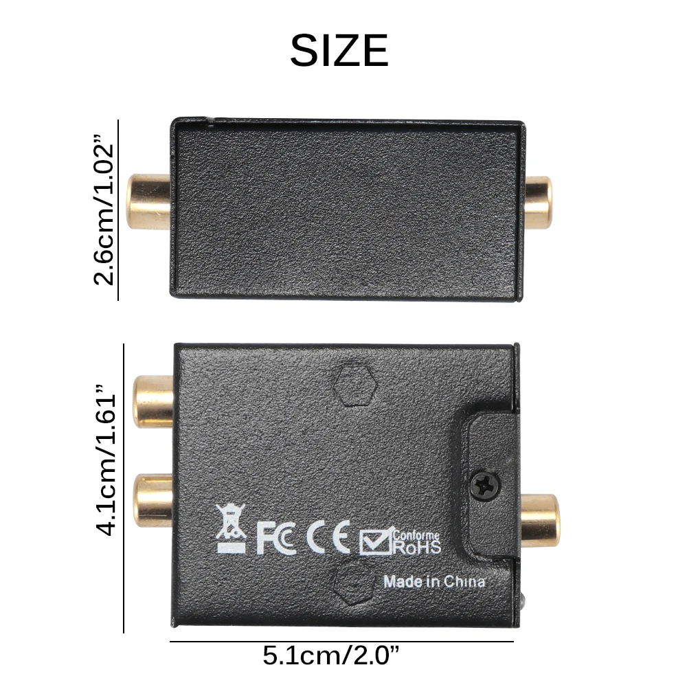 Металлический аналоговый в цифровой аудио конвертер L/R RCA коаксиальный