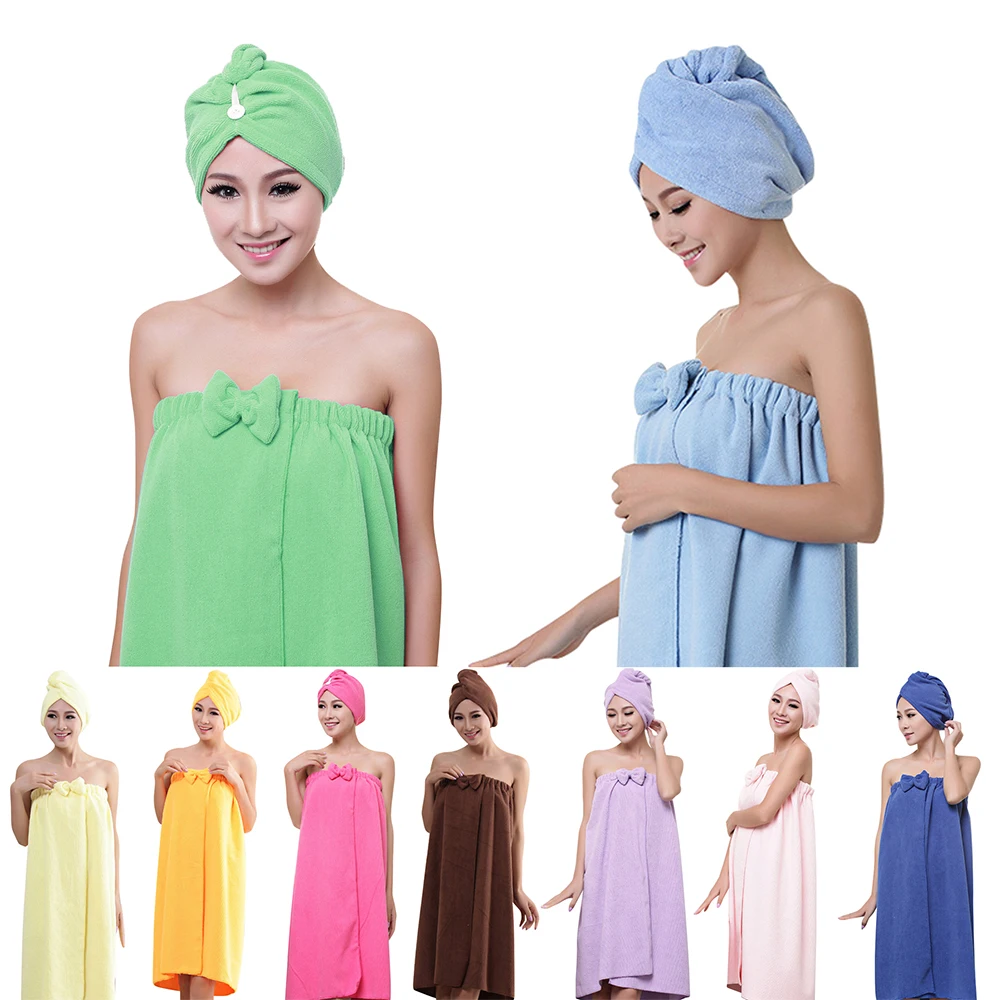 2Pcs Kit Microfiber Bath Towel Set Coral Velvet Towel With Dry Hair Cap Soft Fast Dry Turban Bathrobe Bathroom Supply
