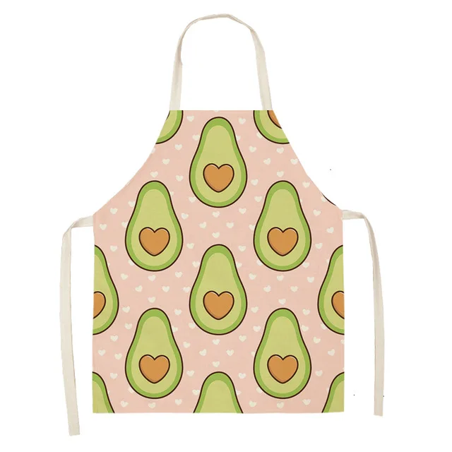 1PCS Cotton Linen Apron Avocado Printed Kitchen Women Baking Waist Bib Home Cooking Brief Sleeveless Pinafore WQCN34