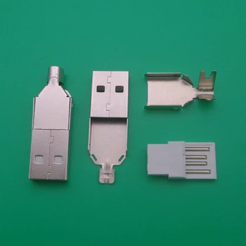 

10sets DIY USB 2.0 A type Male Connector Assembly Adapter Plug Socket Metal shell shield solder Wire