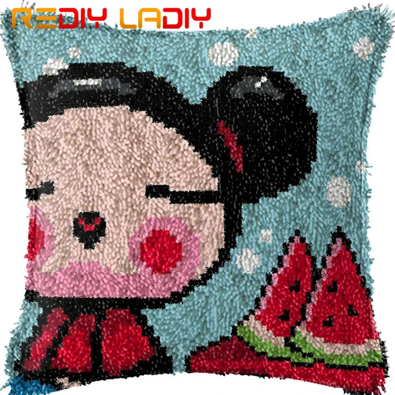 Latch Hook Cushion Smile White Puppy Pillow Case Acrylic Yarn Pillow Printed Color Canvas Crochet Cushion Cover Hobby& Crafts - Color: BZ123