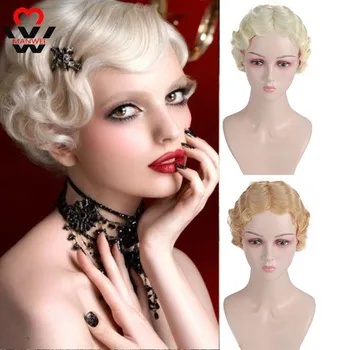

MANWEI Short Wavy Bob Wig Synthetic Hair Wigs For Women Cosplay Wigs Blown and Blonde wig