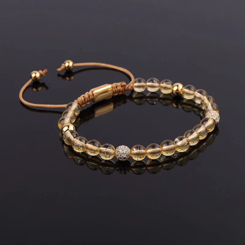 New Design Natural Stone Citrine Crystal Quartz Beads CZ Pave Charm Friendship Macrame Beads Bracelet Women - Image 4
