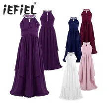 Шифоновое платье с цветочным узором для девочек; платье в пол без рукавов для свадебной вечеринки; платье с блестками на бретельках с цветочным узором для девочек; пышное платье принцессы