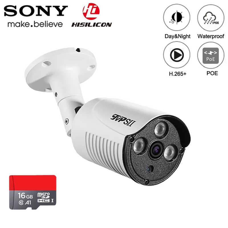 Hi3516C Три Массива инфракрасных светодиодов 5MP/3MP водонепроницаемый IP66 H.265+ 25fps POE 128G SD аудио камера IP камера видеонаблюдения