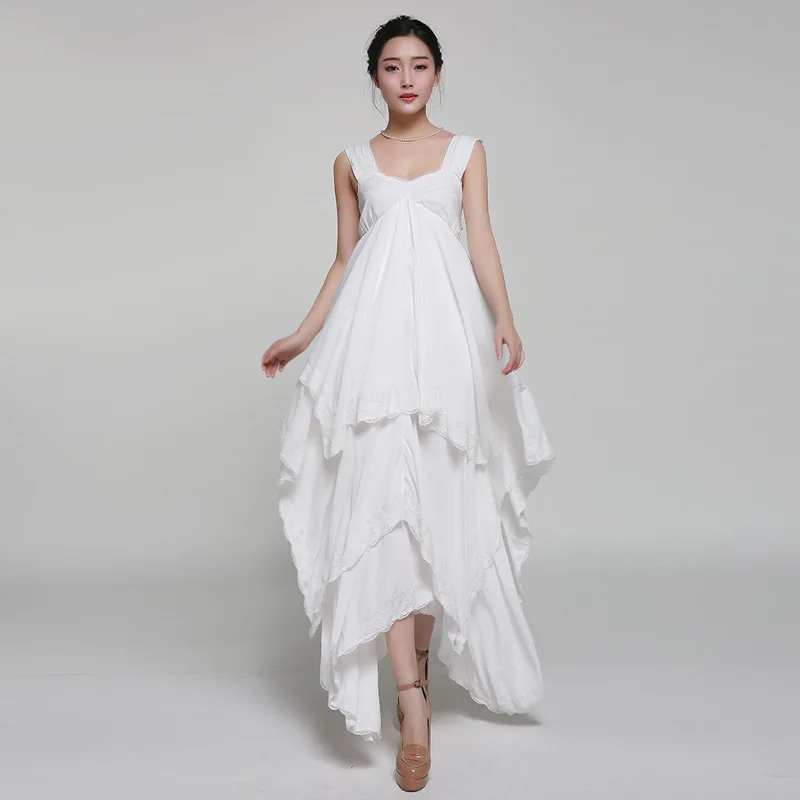 

7006 # Fairy Skirt Irregular Multilayer Waist Hugging Big Hemline Elegant Long Skirts Fairy White Lace Dress