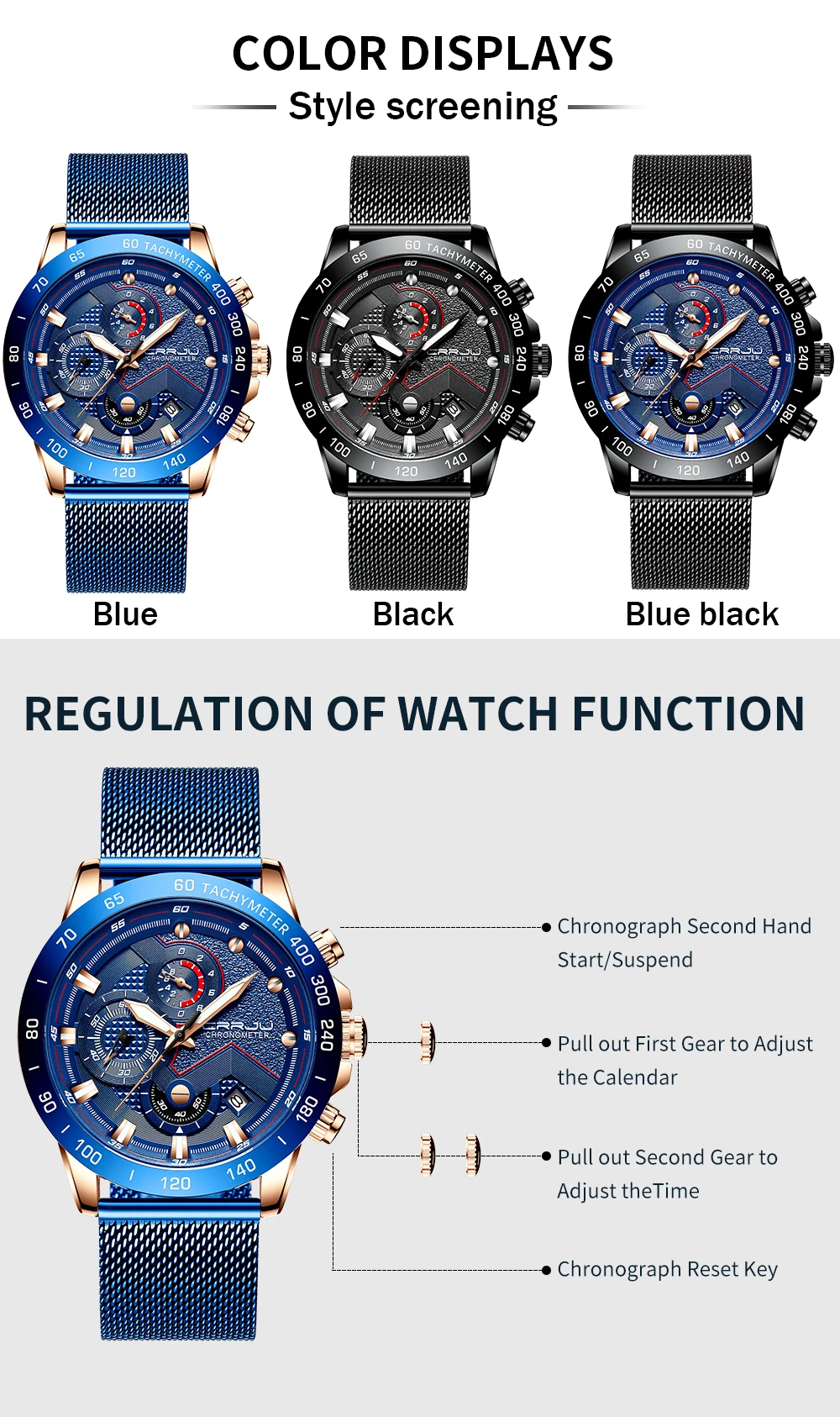 CRRJU Роскошные наручные часы кварцевые мужские водонепроницаемые часы спортивные часы с хронографом синие часы мужские модные часы Relogio Masculino