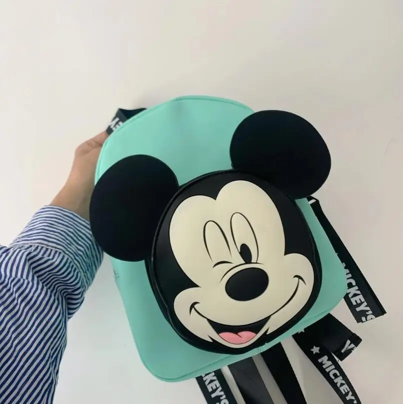 Disney-mochila de dibujos animados de Mickey Mouse a la moda bolsos mochilas nailon de silicona PU correa de hombro con cremallera