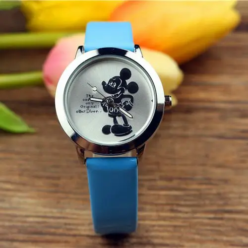 Новые кварцевые часы с 3D Микки Маусом и Минни для детей, студентов, Мультяшные милые женские наручные часы Montre Pour Enfants Kinderhorloge - Цвет: silver blue