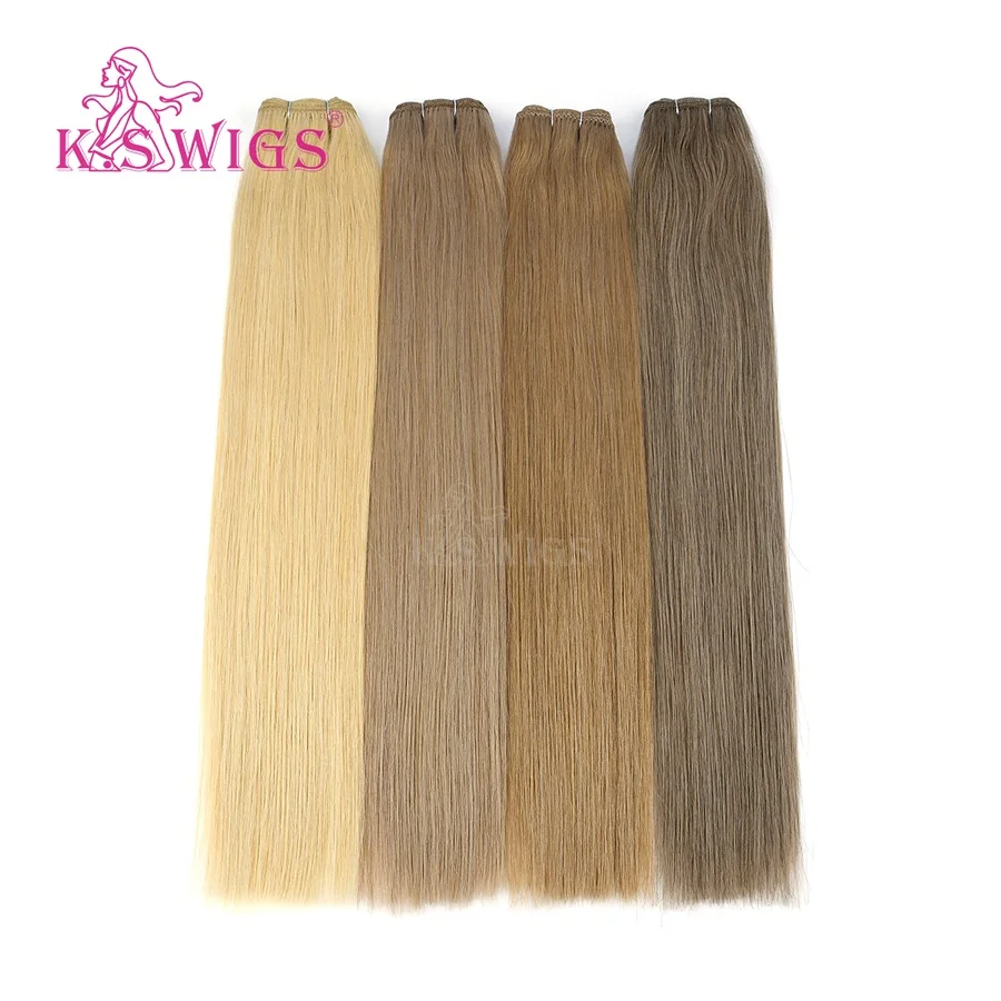 K.S WIGS 100g/pc Straight Double Drawn Hair Weft Remy Human Hair Weaves Bundles 20'' 24''