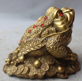 

0013101 8CM Chinese Bronze FengShui Wealth Guardian beast JinChan Toad Animal Statue