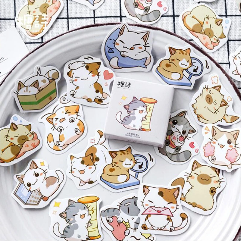 45Pcs/Pack Cat Gesture Pattern Stickers Decoracion Boxed Scrapbooking DIY Office Stationery School Supplies | Канцтовары для офиса