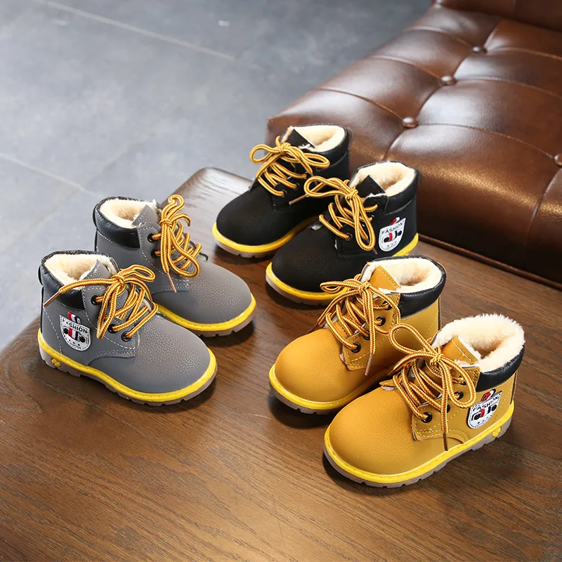 

2019 Kids Autumn Winter Fashion Child Leather Boots For Girls Boys Lace-Up Martin Boot Shoes Casual Child Baby Boots Soft Bottom