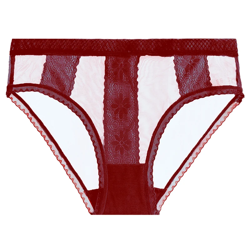 wine red Женское нижнее белье, женские трусы, сексуальные кружевные Хлопковые женские трусики, женские трусы, мягкое дышащее прозрачное женское нижнее белье размера плюс - Цвет: wine red