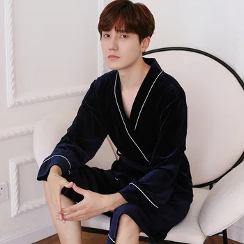 

Kimono Robe Gown Velvet Men Sleepwear Autumn Winter Home Wear Casual Soft Bathrobe Gown Nightgown Elegant Negligee Nightwear