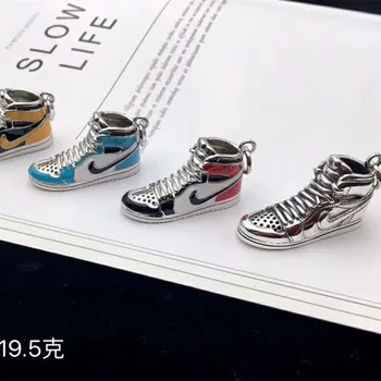 

Men and women S925 pure silver hip-hop fashion blue enamel sneakers model cross pendant necklace neutral sterling silver jewelry