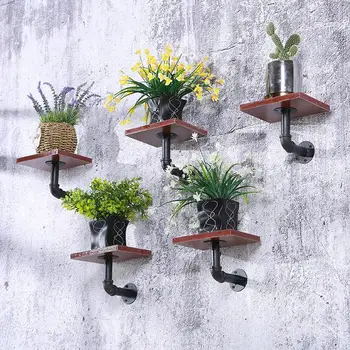 

Wall flower stand decorative wall flower stand wall hanging board shelf water pipe living room word shelf flower pot rack