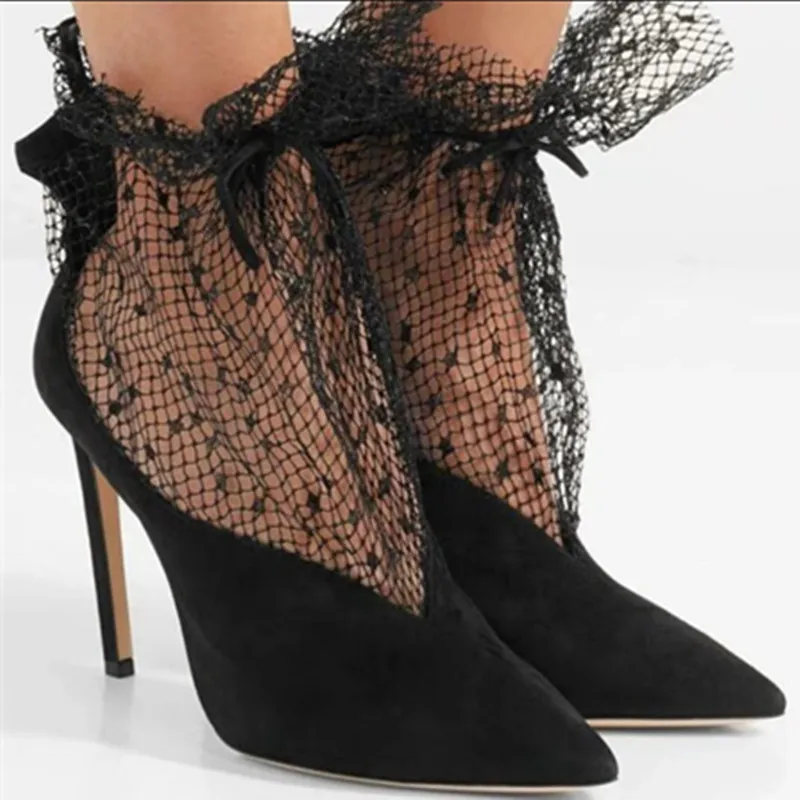 Spring Summer 2020 New Pumps Shoes Woman Sexy Pointed Toe V-Mouth Stilettos Mesh Hollow Skinny Lady Ankle Boot Fairy High Heels (4)