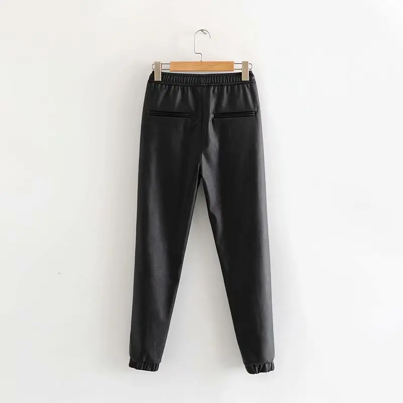 Черные узкие брюки из искусственной кожи размера плюс, женские брюки, зимние штаны